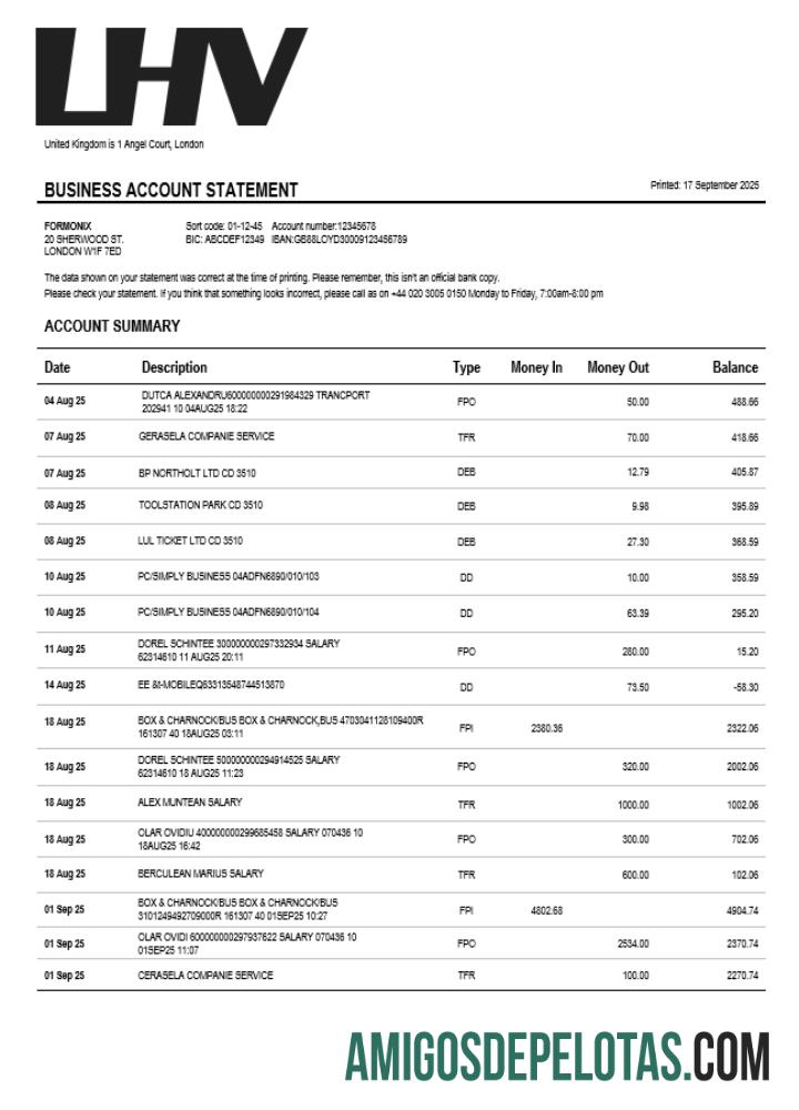 Realista Reino Unido LHV Group Declaração Firme Modelo Word e PDF